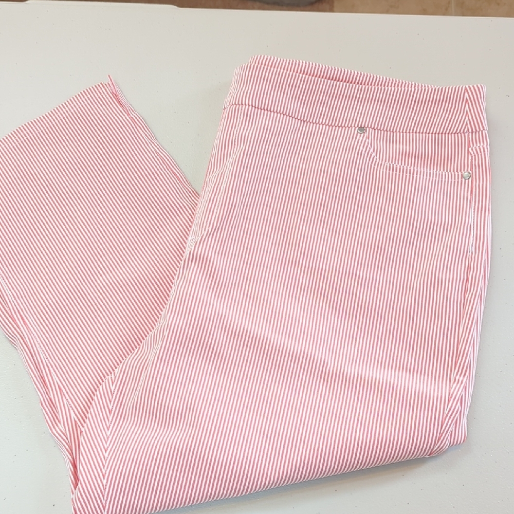 Mario Serrani, Orange And Ivory Pinstripe Ankle/Capri Pants. XXl - Picture 3 of 9
